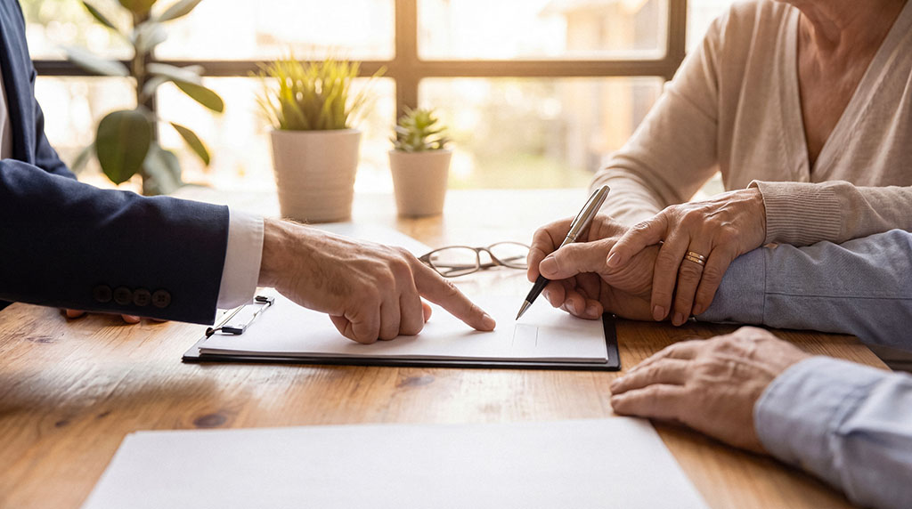 Elderly couple signing legal documents with a lawyer's assistanc Theory & Practice of Mediation